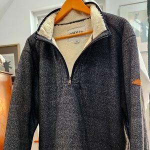 Orvis 1/4 Zip Classic Collection Sherpa Lined Sweater Black, Gray Men's Size XXL